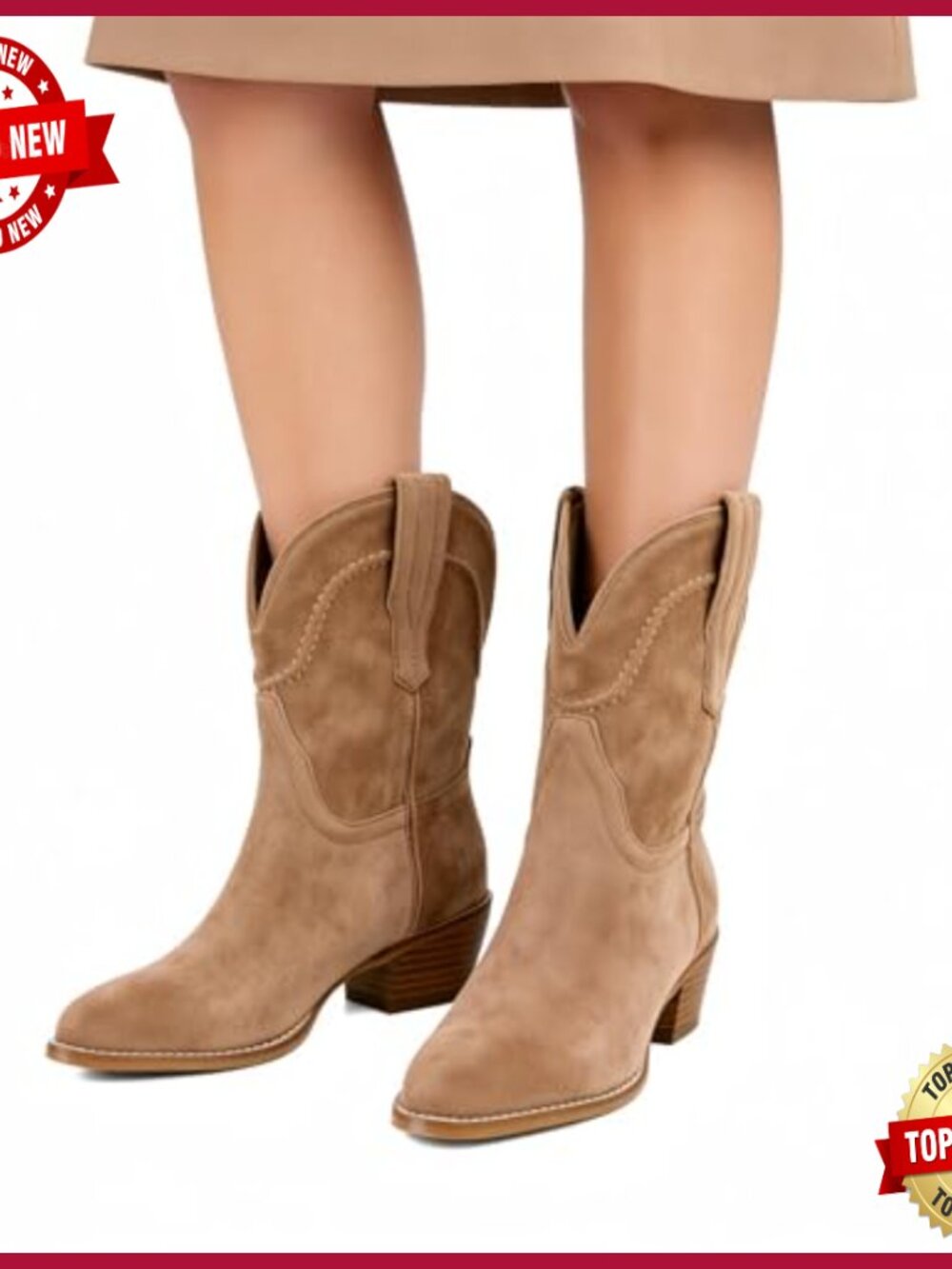 Vintage Cowboy Ankle Boots, Suede Western Pointed Toe Chunky Heel Booties - Picture 2 of 7